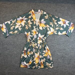 Linea Donatella Womens S/M Floral Kimono Wrap Tie Robe